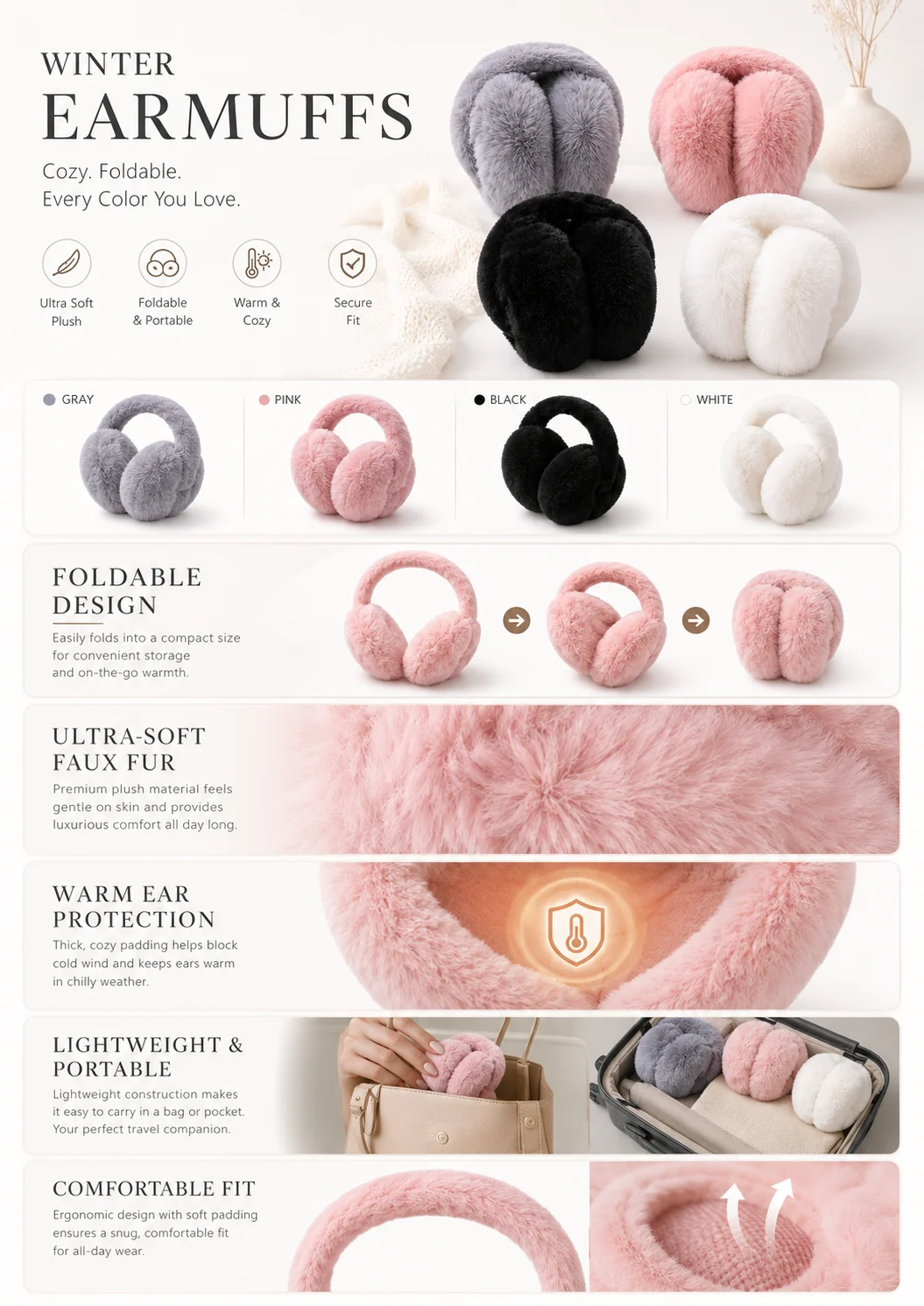 Super Warm Plush Earmuffs, Fol - Earmuffs Foldable ulasan dan harga