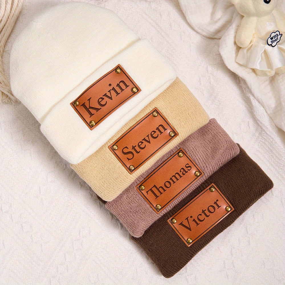 Custom Leather Patch Beanie Cu - Knit Beanie Hat Warm ulasan dan harga