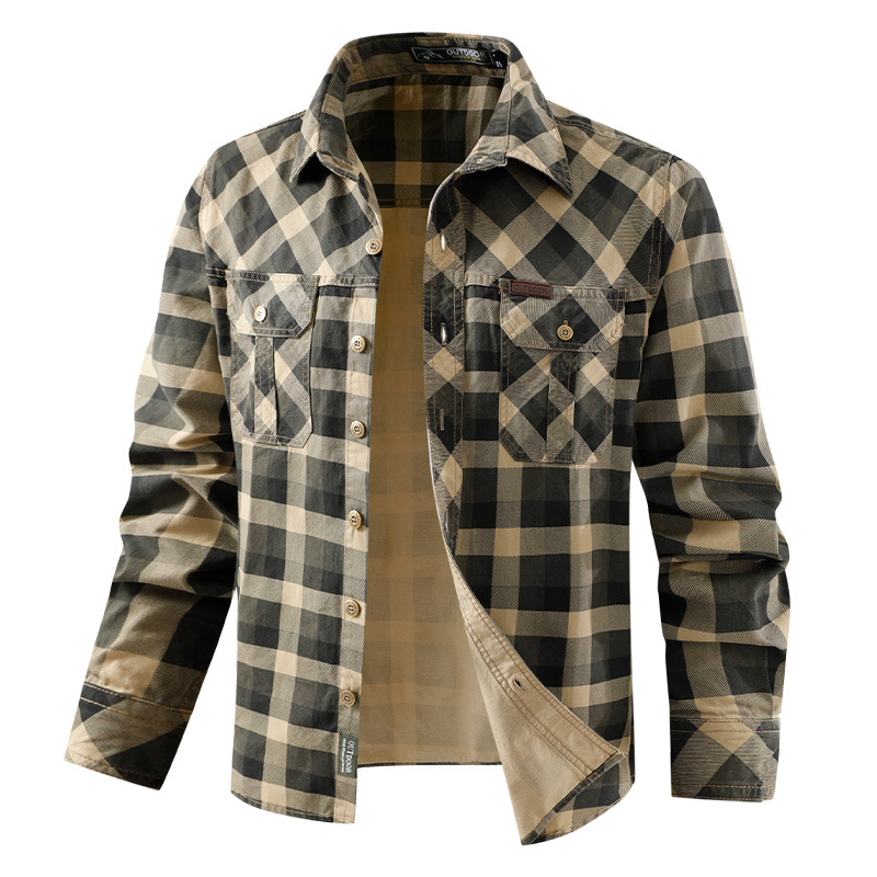 Men's Retro Workwear Checkered - Flannel Shirt Lined ulasan dan harga