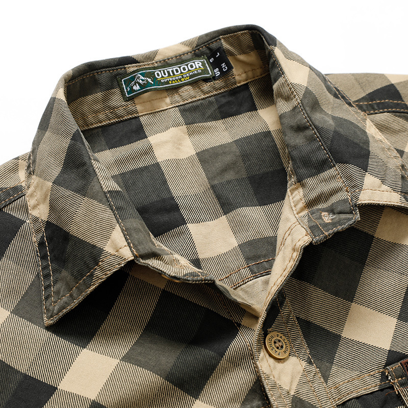 Men's Retro Workwear Checkered - Flannel Shirt Lined ulasan dan harga